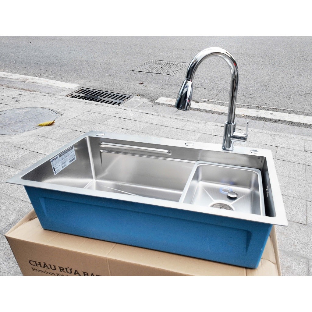 🌟 Chậu rửa bát 1 hố to bồn rửa chén inox rửa kèm khay gác bồn inox Debas 7545 7846
