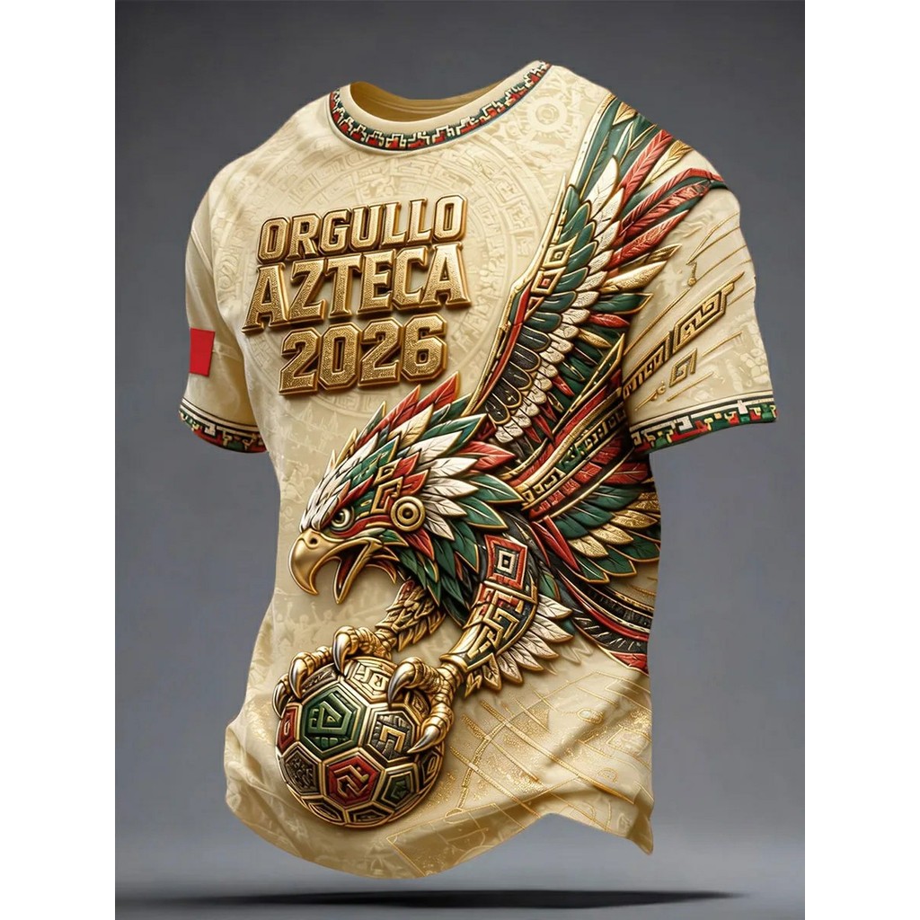 Nam Mexico 2026 Aztec Pride Bóng Đá Tee 3D Đại Bàng Bóng Đá In Bộ Lạc Tay Ngắn Quốc Gia Quạt T-Shirt