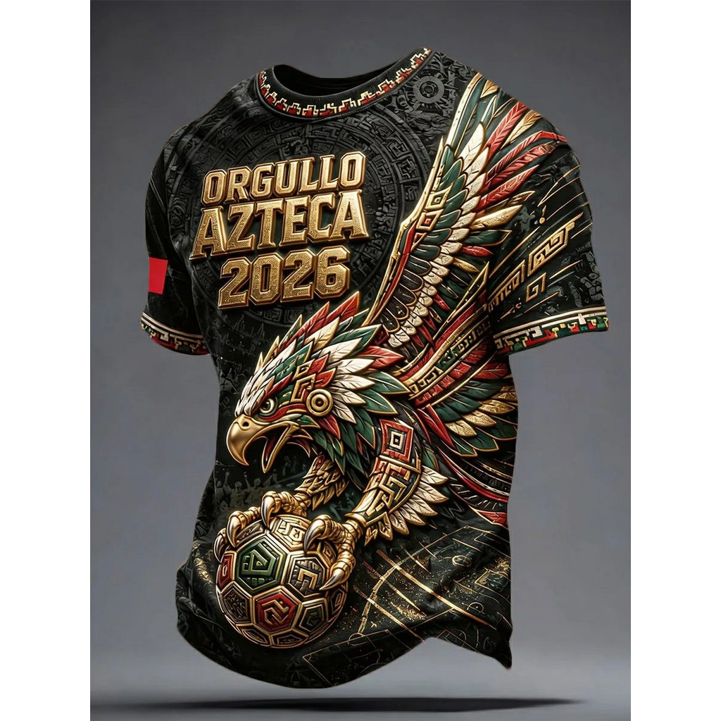 Nam Mexico 2026 Aztec Pride Bóng Đá Tee 3D Đại Bàng Bóng Đá In Bộ Lạc Tay Ngắn Quốc Gia Quạt T-Shirt