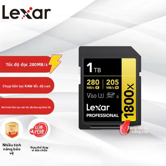 Thẻ nhớ SD Lexar 1TB C10 U3 V60 tốc độ đọc 280MB/s ghi 205MB/s bền tốt