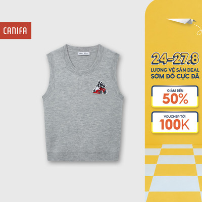 Áo len gilet bé trai CANIFA không tay cổ tròn thêu họa tiết 2TE25W003