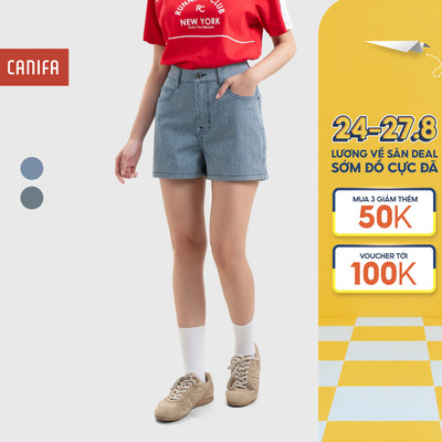 Quần short jean nữ CANIFA quần đùi denim dáng ngắn form vừa họa tiết kẻ 6BS26S004