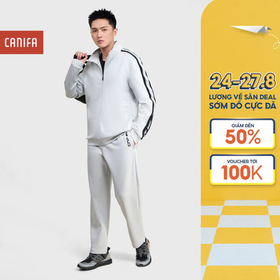 Bộ thể thao nam CANIFA dài tay cổ bẻ phối line năng động 8ST25W002