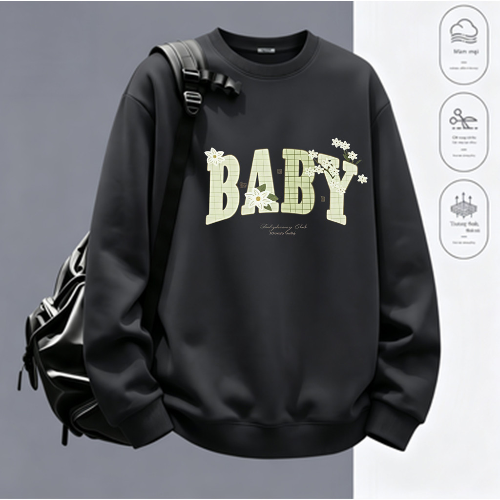 COD✅ (Hồ Chí Minh)RTOML áo dài tay nữ form rộng pattern vietnam korean Họa tiết hoa nhỏ chữ BABY