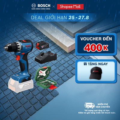 Combo Máy khoan vặn vít pin GSR18V-52 + Set Pin Sạc 18V+ Bộ mũi khoan vít X-line 34 món