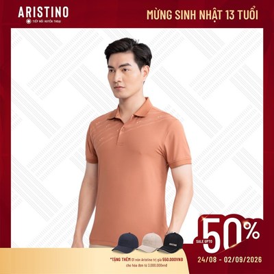 Áo polo nam tay ngắn ARISTINO slim fit họa tiết in kẻ trước ngực APS084S3