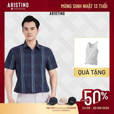 Áo sơ mi nam ngắn tay ARISTINO họa tiết kẻ lịch lãm, dáng suông nhẹ thoải mái ASS617EDP01