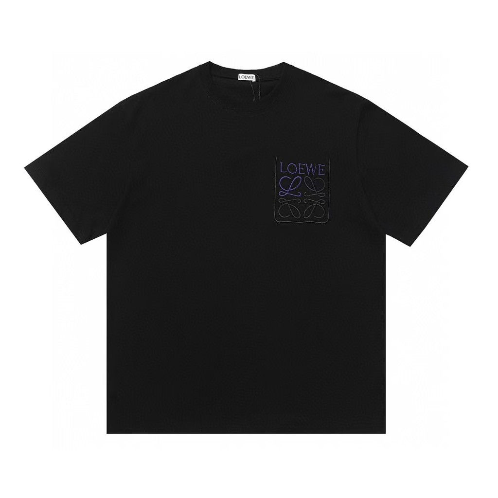 LOEWE Áo thun nam nữ mùa hè 100% cotton, thiết kế thoáng khí, phong cách đường phố, hàng đầu LOEWE 0