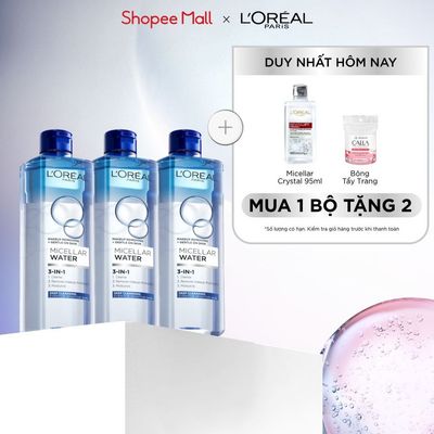 Bộ 3 nước tẩy trang đa năng 3-in-1 L'Oreal Paris Micellar sạch sâu 400ml x 3
