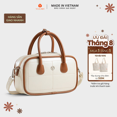 Túi Yuumy (Thời trang nữ bo góc phối chỉ nổi size 23 - Túi đeo chéo da Glossy YN303)
