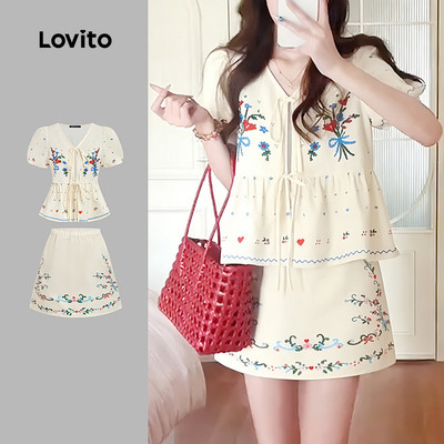 Bộ chân váy Lovito Kỳ nghỉ phong cách mùa xuân/hè cho nữ Vải Hơi Mỏng L157ED388