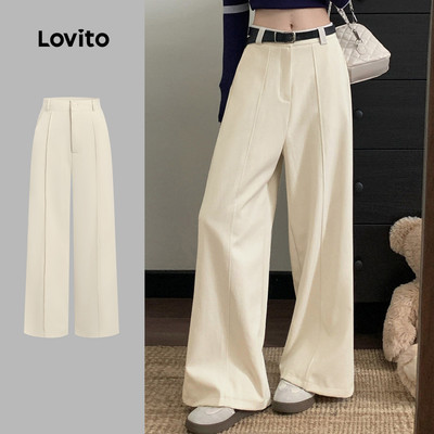 Quần Lovito phong cách thường ngày mùa xuân/hè màu kem mơ cho nữ LK5AD707