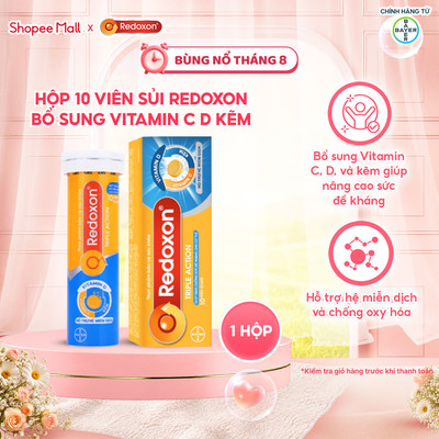 Viên sủi Redoxon bổ sung 1000mg Vitamin C, Kẽm giúp nâng cao sức đề kháng, Hỗ trợ hệ miễn dịch và chống oxy hóa 10 viên