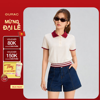 Áo Polo Nữ GUMAC Áo Thun Có Cổ Chất Tổ Ong Thoáng Mát Phối Sọc Trẻ Trung Năng Động APG01024