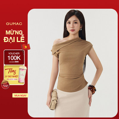 [VOUCHER 25%] Áo Thun Nữ GUMAC Form Ôm Cổ Lệch Vai Nhún Sườn Tạo Hiệu Ứng Thon Gọn Hiện Đại Trẻ Trung ATG07027