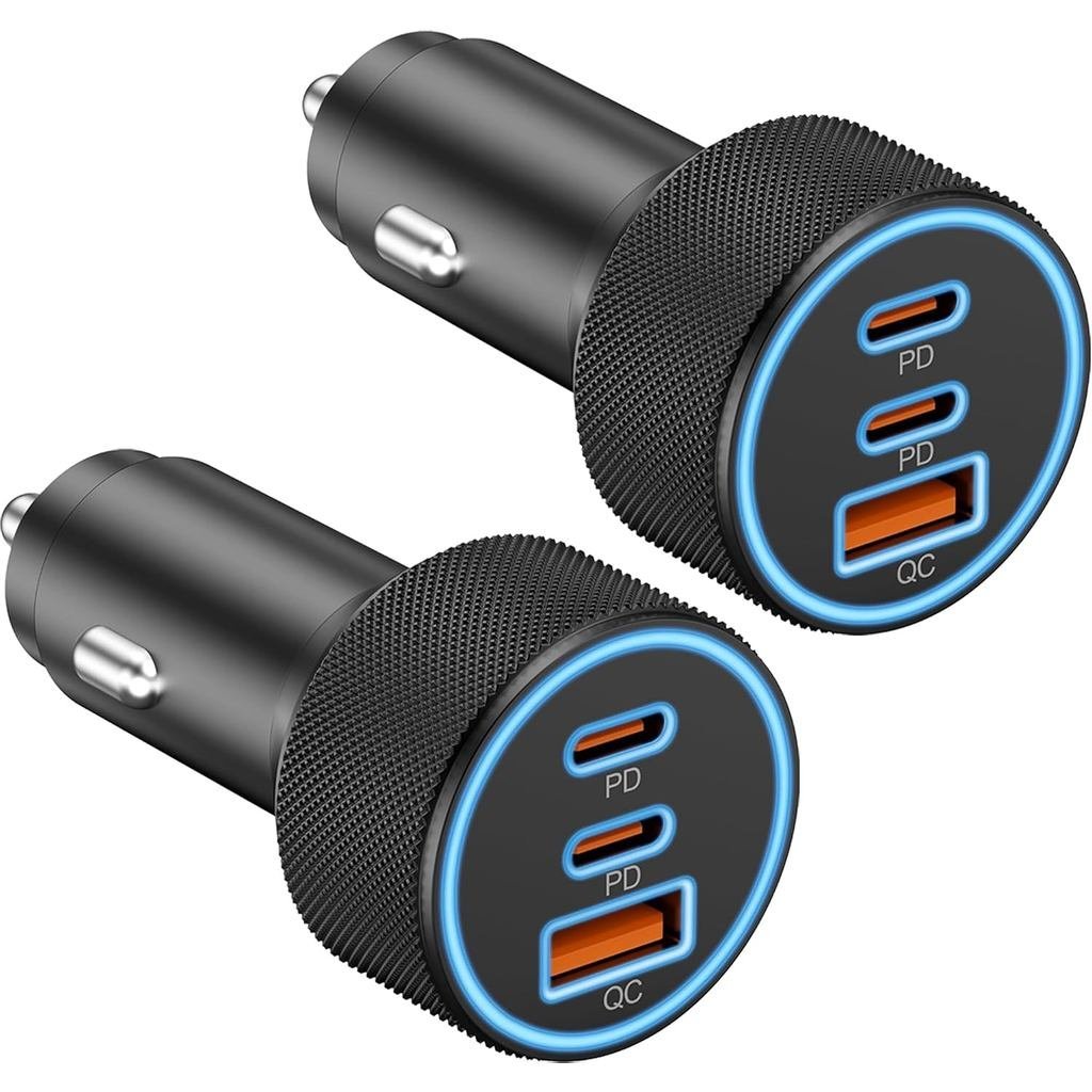 USB C Car Charger, 3-Port 67W Dual USBC & USB-A Car Phone Accessories Fast Power Adapter Cargador Ca