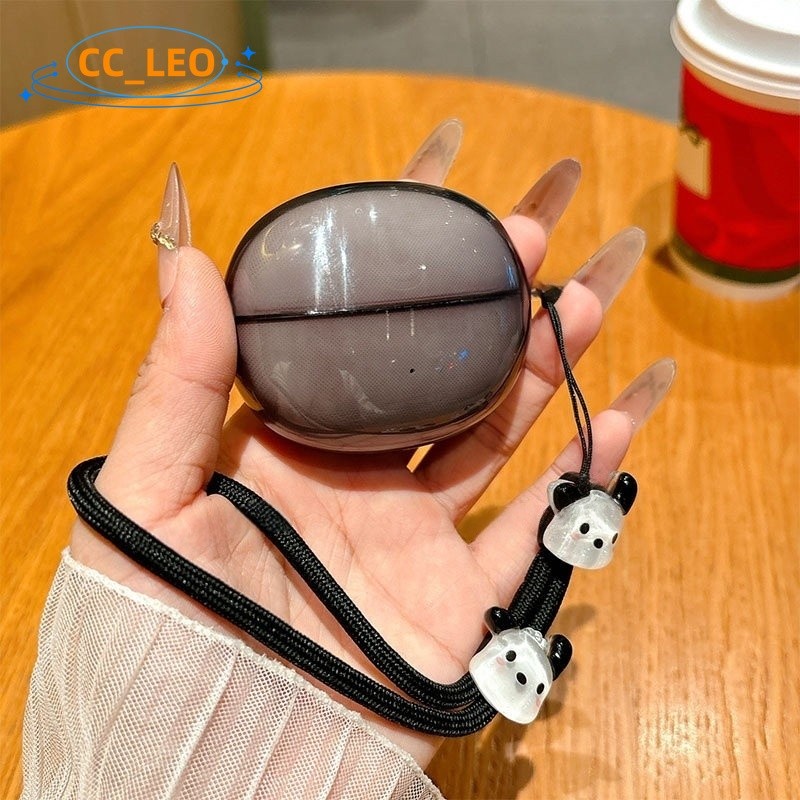 Case for Baseus Bass BC1 Open-Ear Cute Transparent Black Soft Case with Puppy Lanyard Suitable for B