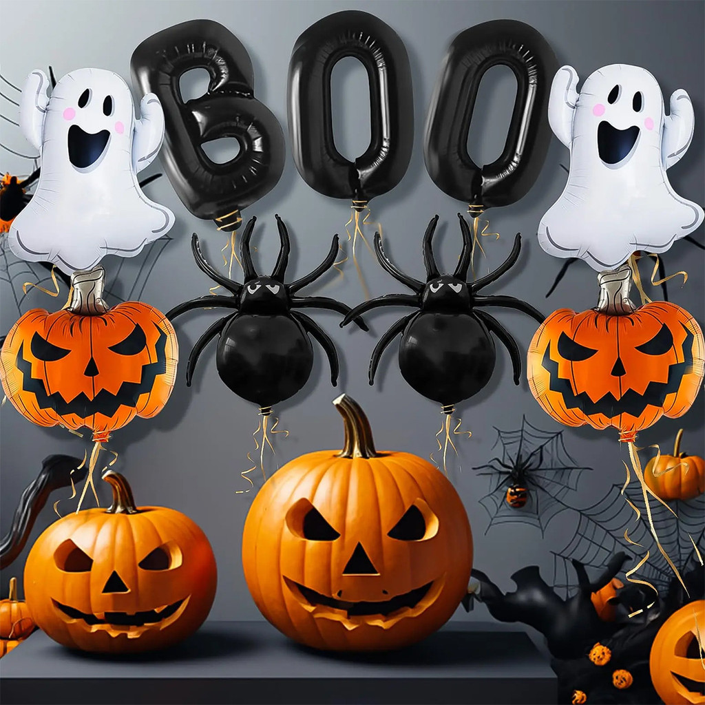 Bộ 9 Bóng Bay Halloween, Boo Pumpkin Ghost Mummy Spider Elements để trang trí tiệc Halloween, Trang 