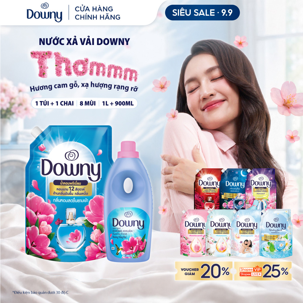 Combo Nước Xả Vải Downy Nắng Mai Chai 900ML & Nước Xả Vải Downy Túi 1L
