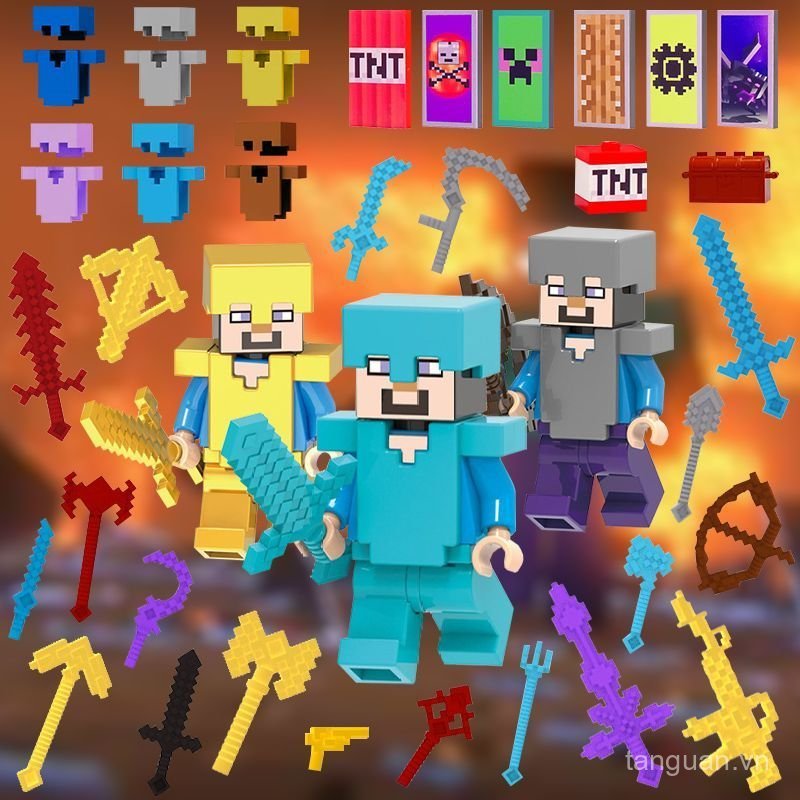 Khối xây dựng Minecraft Minifigure Trọn bộ minecraft Hàng hóa Steve anh Thiết bị vũ khí Đồ chơi lắp 