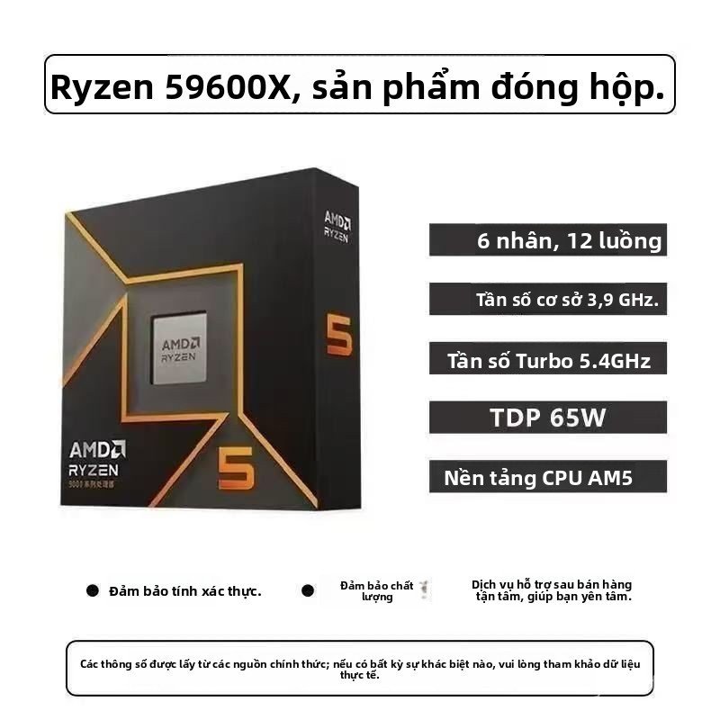 CPU AMD Ryzen 5 9600X hộp mới, 6 nhân 12 luồng, chơi game mượt, hiệu năng cao, giao nhanh