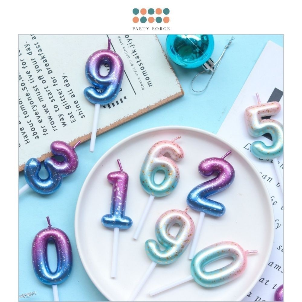 Birthday Party Pink Ocean and Purple Galaxy 0-9 Number Candle for Birthday Cake Decoration
