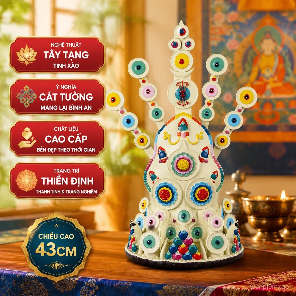 Torma Nyingma Tây Tạng vẽ tay bằng nhựa cao 43cm, đồ thờ cúng trang trí, hàng chính hãng đẹp
