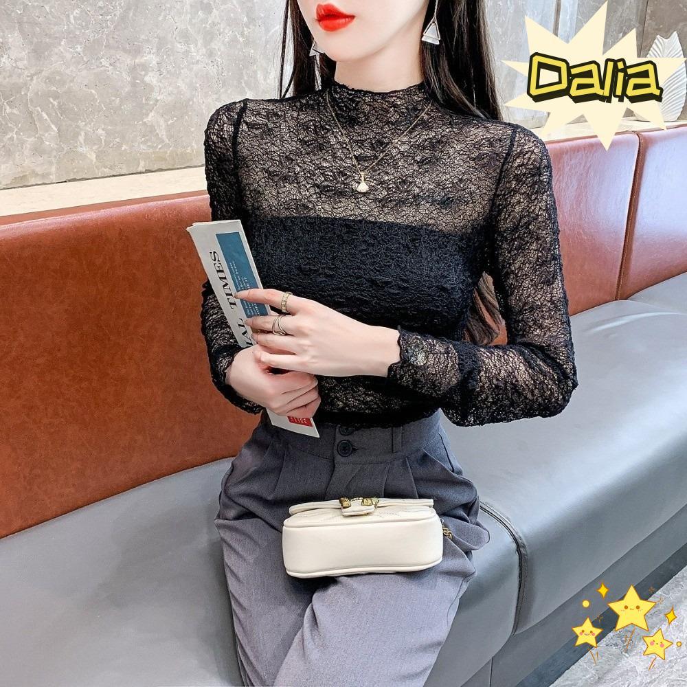 DALIA Ren Top, Lưới Rỗng Slim Fit Lưới Áo, Cổ Dài Tay Thanh Lịch Bên Trong Văn Phòng Hàng Ngày