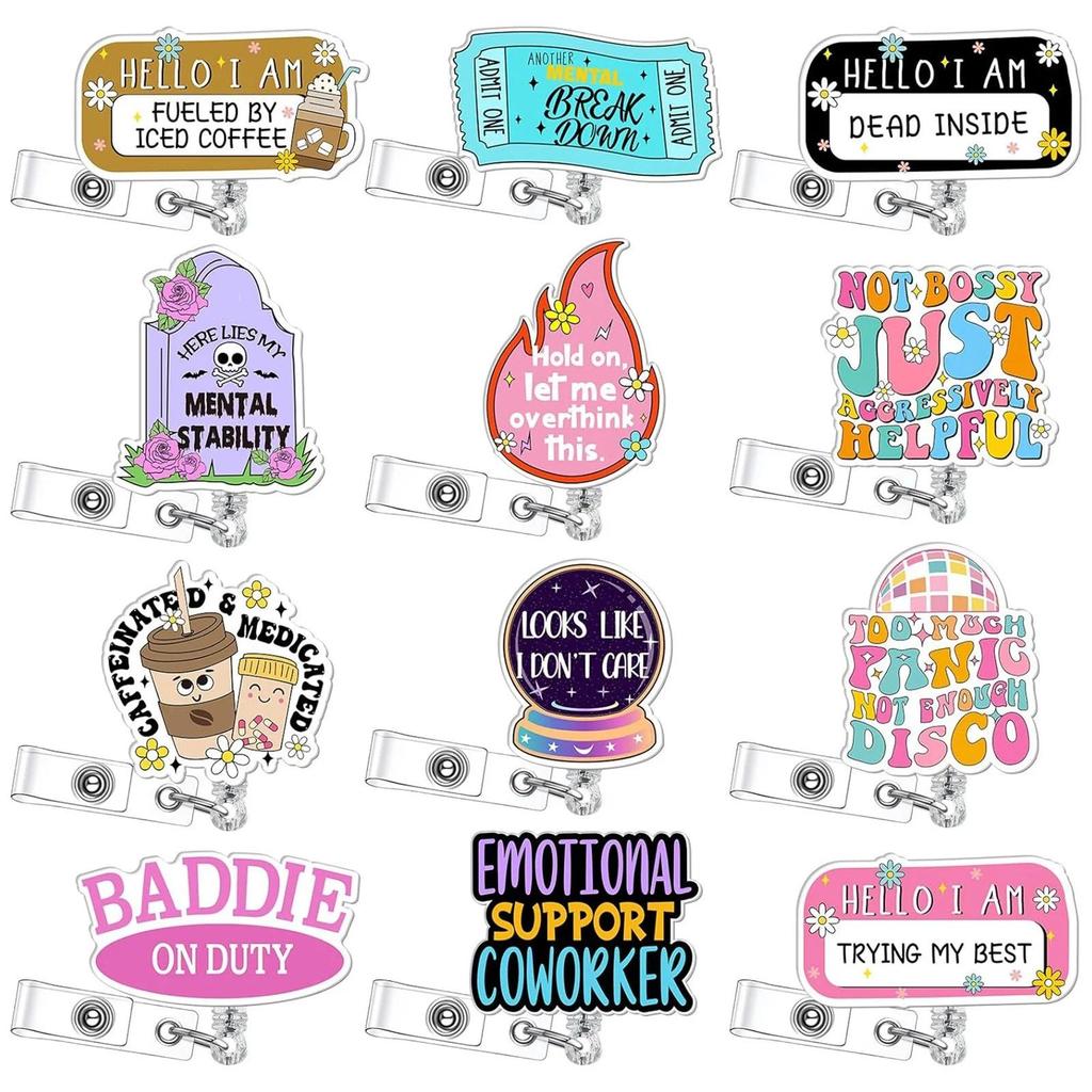 Acrylic English Badge Holder Clip Rotating Alligator Clip Retractable Badge Reel For Doctor Nurse Te