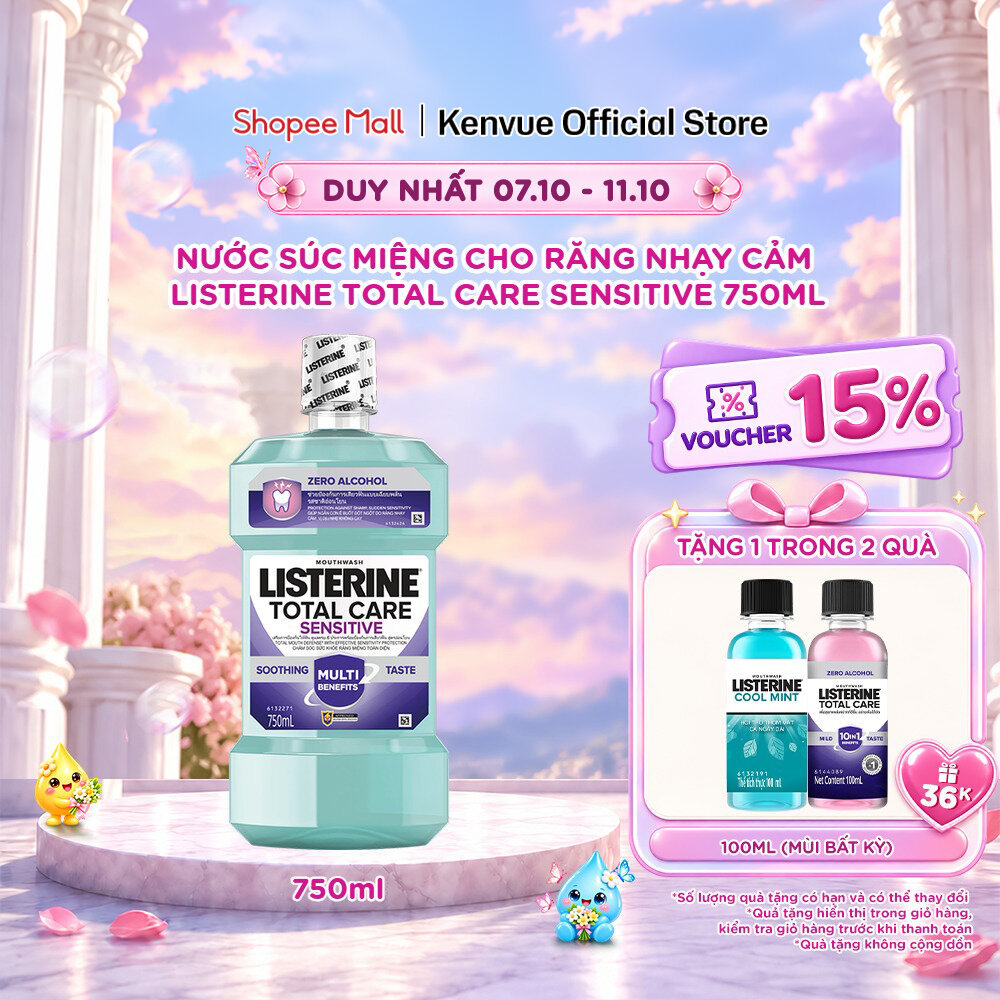 Nước súc miệng cho răng nhạy cảm Listerine Total Care Sensitive Soothing Taste - Dung tích 250ml - 750ml