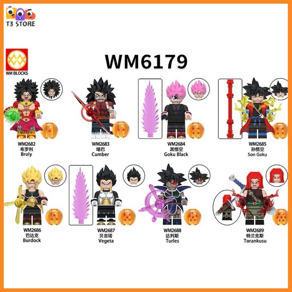 Minifigure Dragon Ball Đồ Chơi Lắp Ráp Các Nhân Vật Truyện Tranh 7 Viên Ngọc Rồng, Goku, Vegeta (WM6