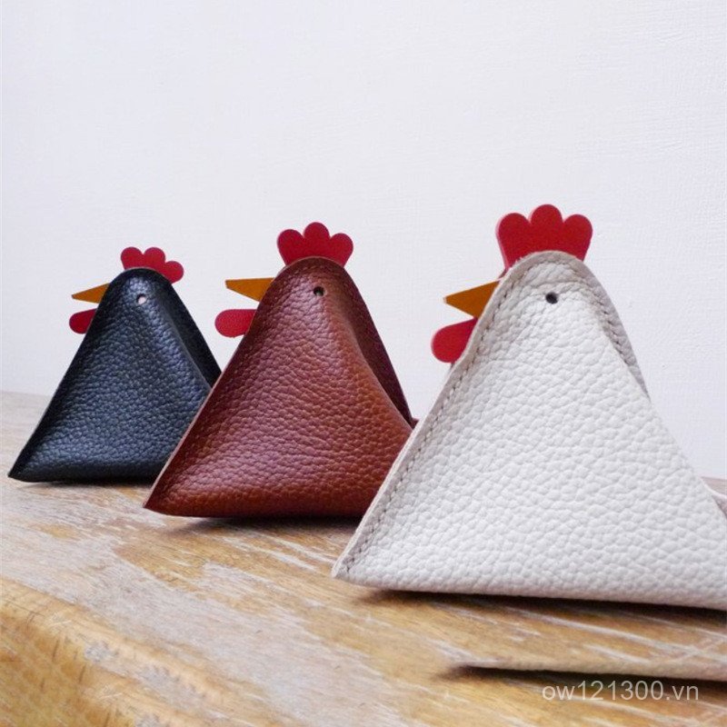Hàng sẵn có Snap Coin Purse Stitching Cock Storage Bag Triangle Key Leather Coin Purse Coin Creative