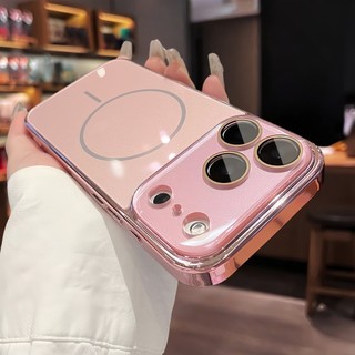  Vỏ ip17 Mới Vỏ kính cường lực vàng hồng có bảo vệ ống kính cho iPhone 13 14 15 16 17 Pro Max Air Ốp điện thoại cứng 16pro từ tính 15pro Ốp điện thoại chống sốc 