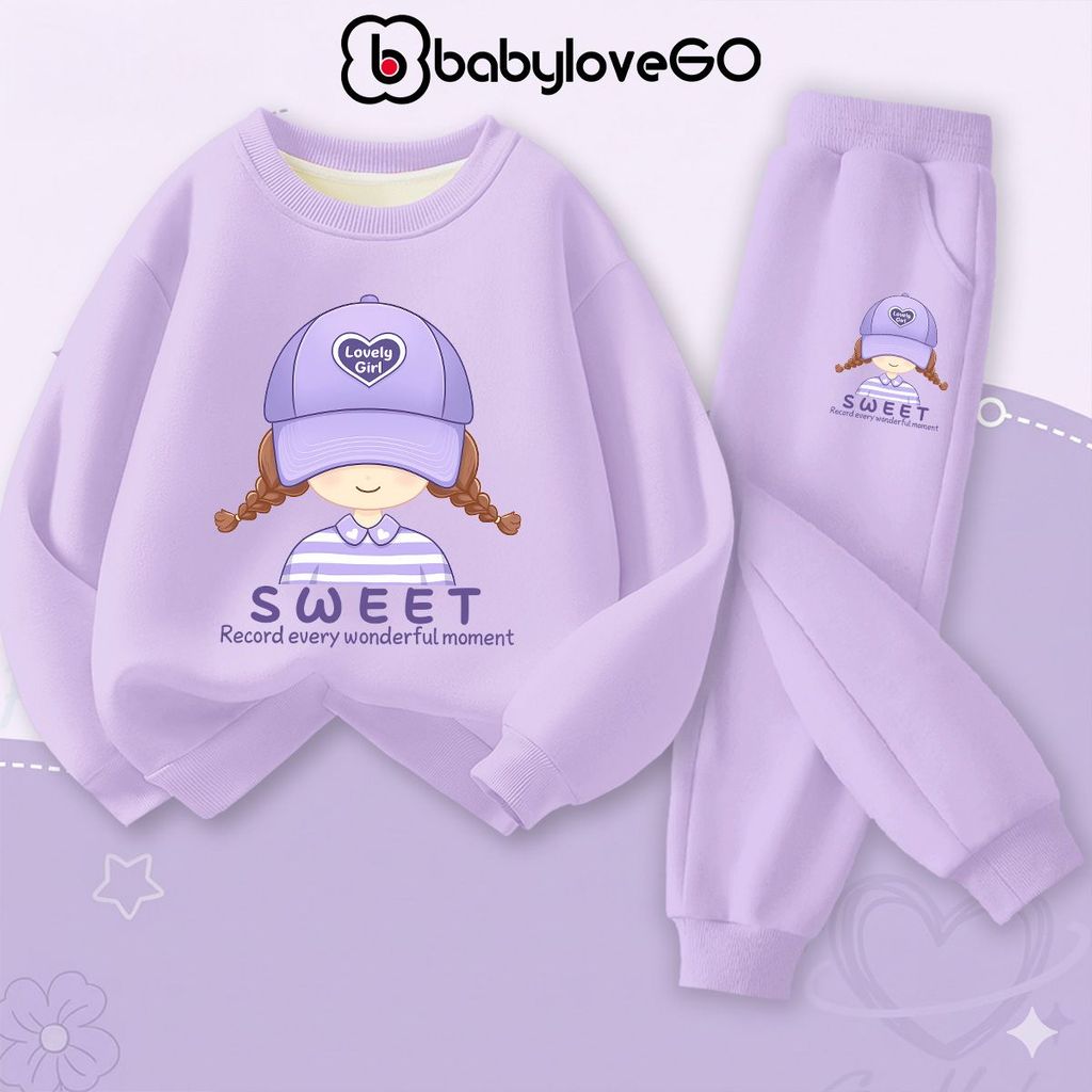 Bộ nỉ đông cho bé gái BabyloveGO mẫu mới 2026 đồ bộ thu đông nỉ hai da dày dặn ấm áp cho bé 1-10 tuổ