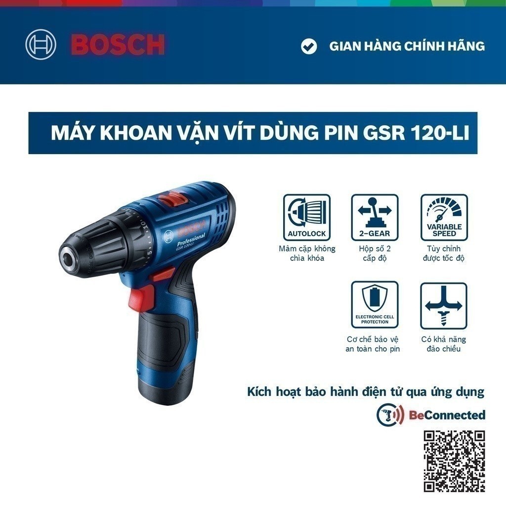 Máy khoan vặn vít dùng pin 12V Bosch GSR 120-LI
