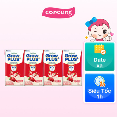 Sữa bột pha sẵn GrowPLUS+ vị dâu 110ml (lốc 4 hộp) (Trên 1 tuổi) - Con Cưng