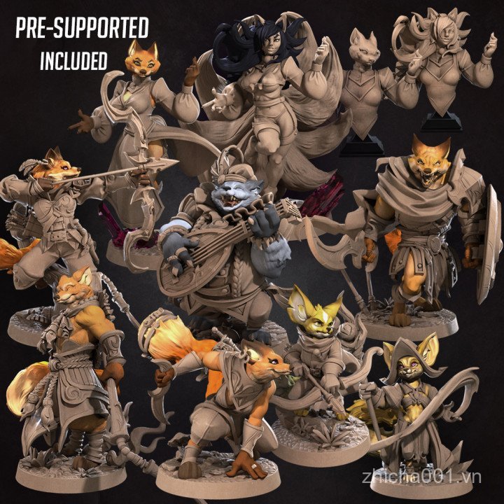 [Fox Family] Hunter Mage Ranger Nomadic Monk Warrior Nun Maid dnd Running Group Model