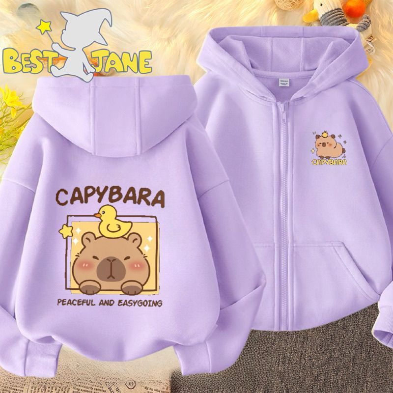 Bé Gái Capybara In Zip Up Áo Khoác Áo Dễ Thương Trang Phục Mùa Đông Ấm Áp Ấm Áp Ấm Áp Áo Khoác Ngoài