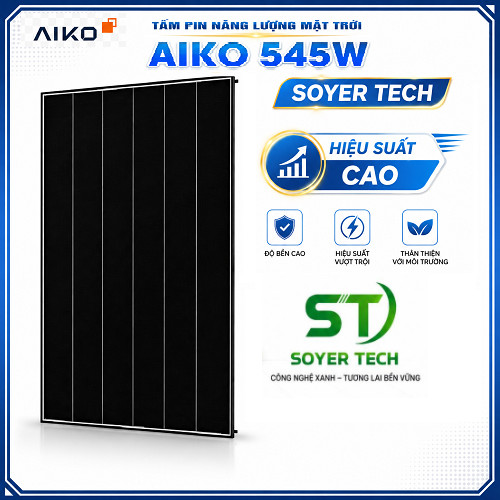 Tấm Pin Mặt Trời AIKO 545W Chính Hãng | N-Type ABC | Dual Glass | Khung Đen |AIKO-A545- MCE60Mw -Mẫu
