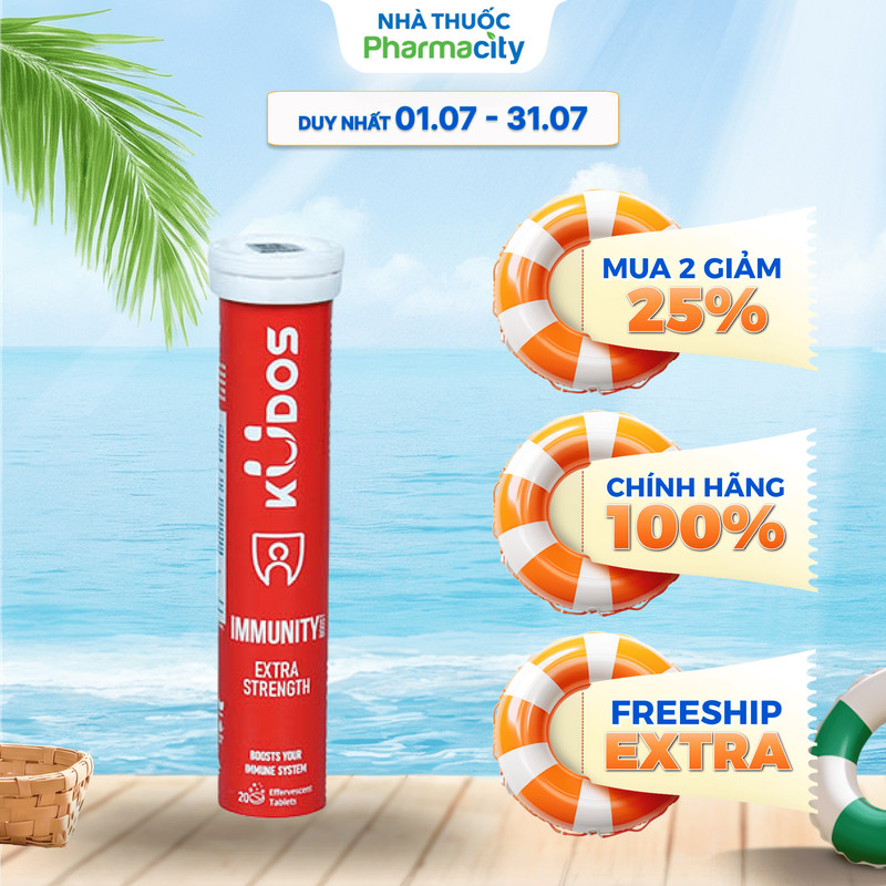 Viên sủi KUDOS Immunity - Extra Strength hỗ trợ tăng cường sức khỏe (Túyp 20 viên)