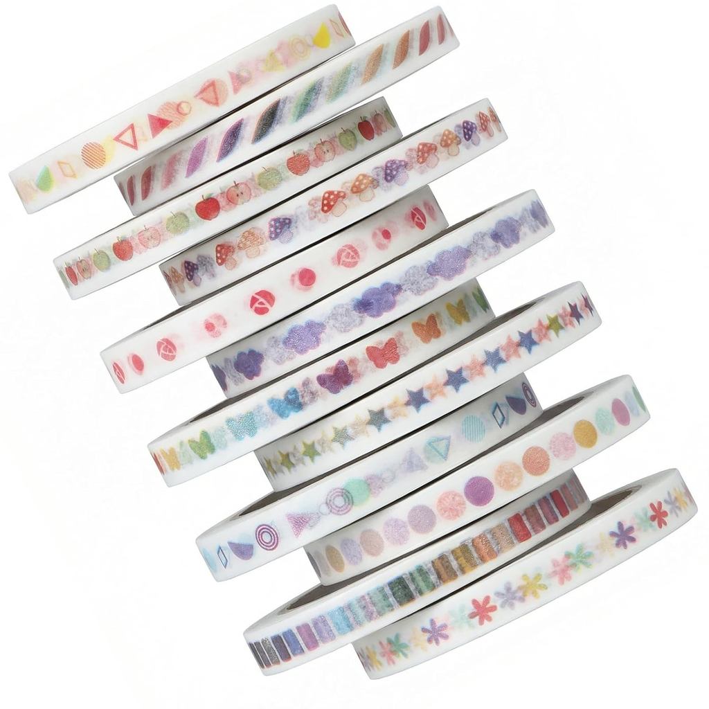 Washi Tape Thin Skinny Basic Washi Tape Set, Thin Washi-Tape 12 CÁI 5MM Băng trang trí rộng Sổ lưu n