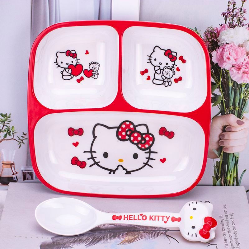 Three-compartment plate10tttb Food-grade children's divided plate, baby cartoon divided plate, break