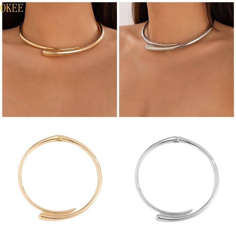 OKEE Nữ Rộng Kim Loại Vòng Cổ Choker Vàng Bạc Vòng Cổ Bộ Lạc Châu Phi Vòng Cổ