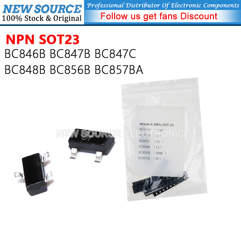 [60 Cái / 6 Loại] Bộ Transistor NPN SOT23 BC846B BC847B BC847C BC48B BC856B BC857BA Nguồn Mới