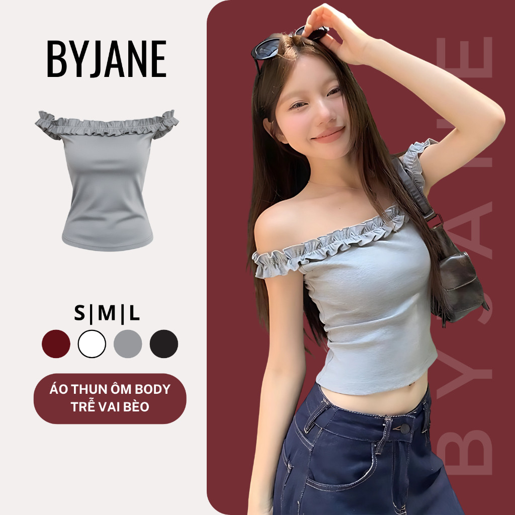 (XẢ KHO) Áo Thun Nữ Trễ Vai Viền Bèo BYJANE-655