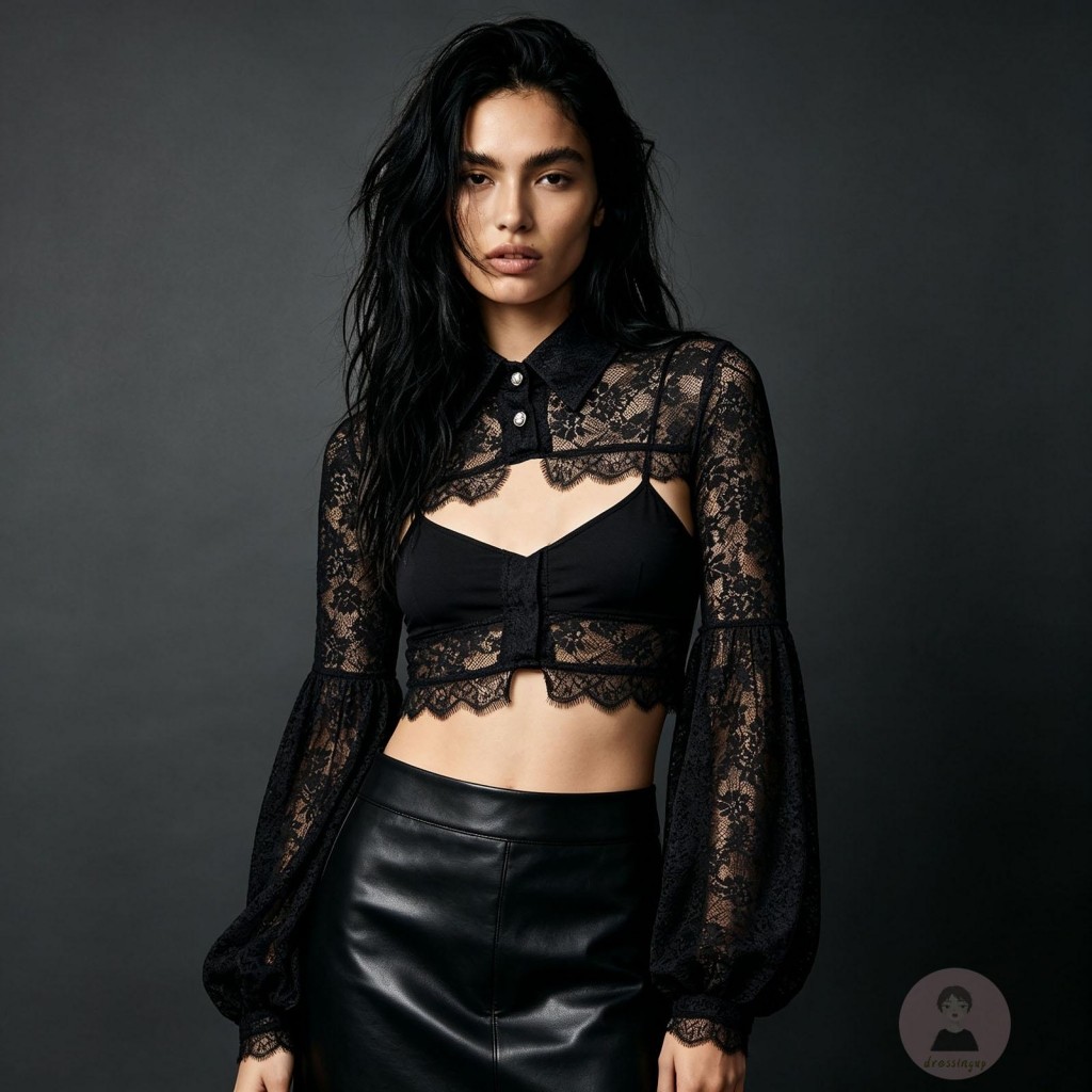 DRE-Nữ Ren Crop Shrug Dài Tay Cổ Áo Bolero Áo Cổ Giả