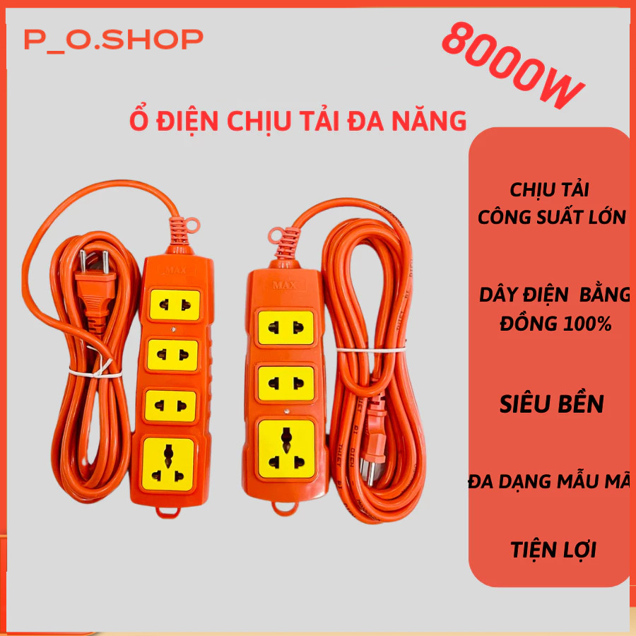 【🔥Rẻ】Ổ Cắm 4 Lỗ Siêu Chịu Tải ( Dây 3 mét)-Ổ Cắm Lõi Sứ-Công Suất từ 4500W- 8000W