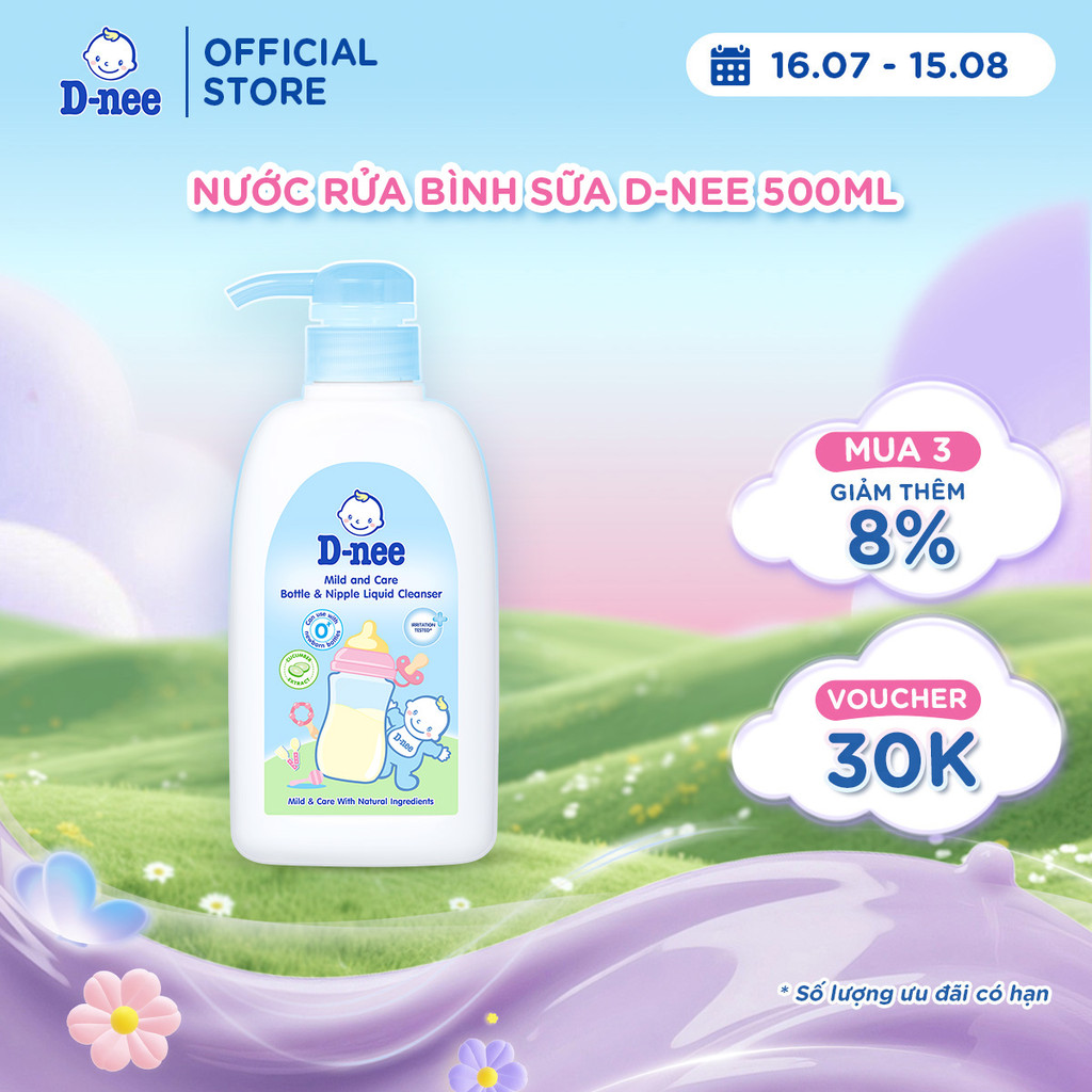 Nước rửa bình sữa D-nee, chiết xuất dưa leo, an toàn lành tính, khử khuẩn hiệu quả 500ml