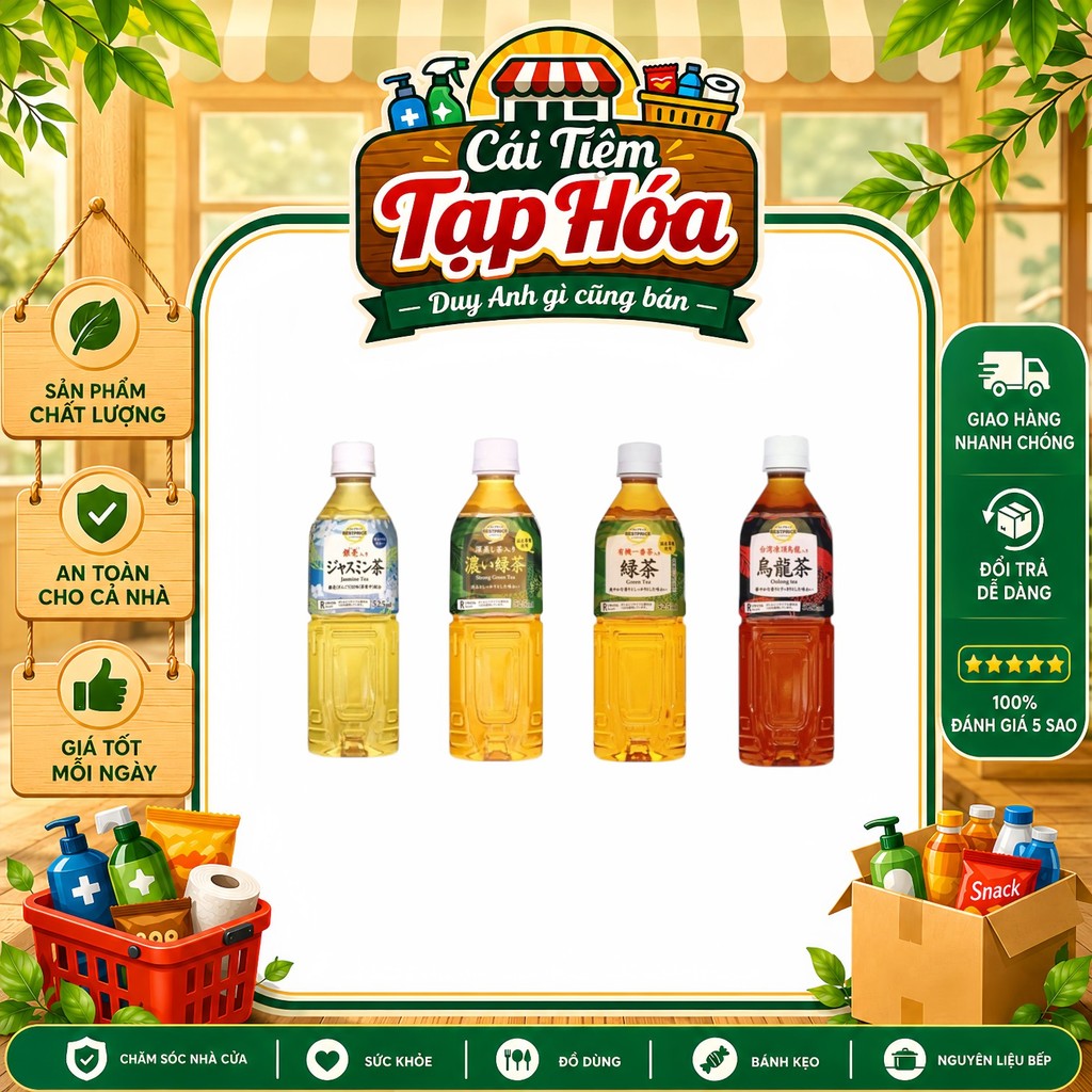 [COMBO 3 CHAI] TOPVALU Trà Chai 525ml - Trà Hoa Nhài, Trà Xanh, Trà Xanh Đậm và Trà Oolong - Hương t