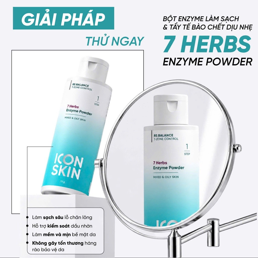 [HÀNG CÔNG TY] Bột tẩy da chết enzyme Icon Skin 7 Herbs Enzyme Powder 75g | Dành cho da hỗn hợp, da 